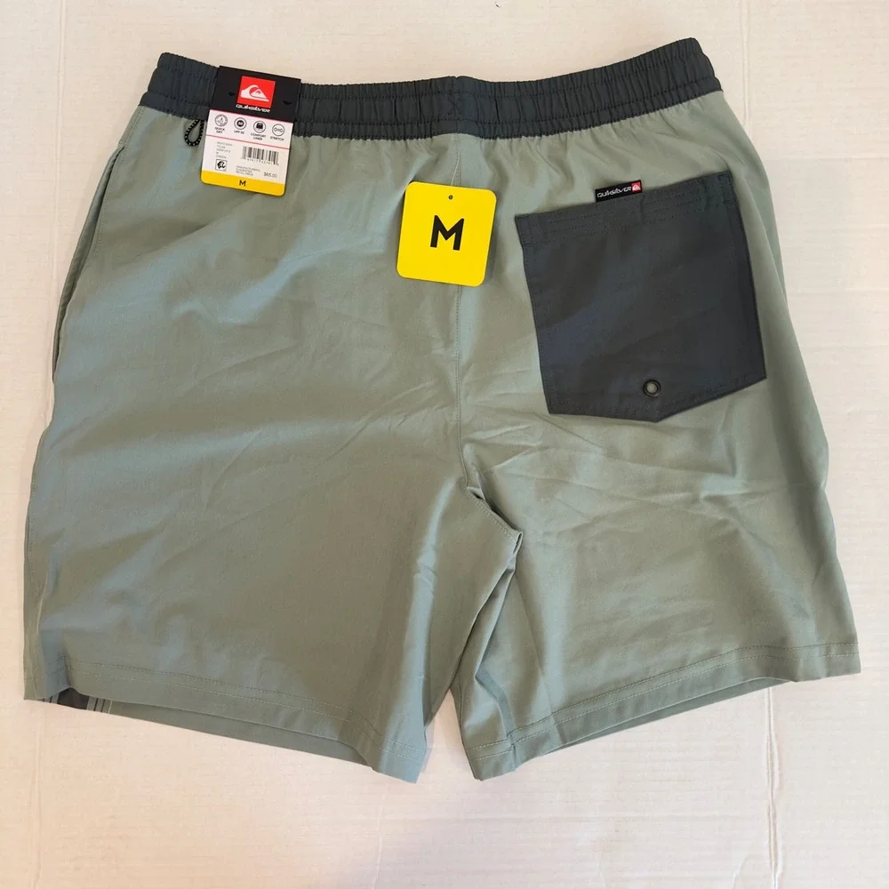 Quiksilver Mens Swim Trunks Green Grey Stretch Boardshorts QS001012 Medium NWT